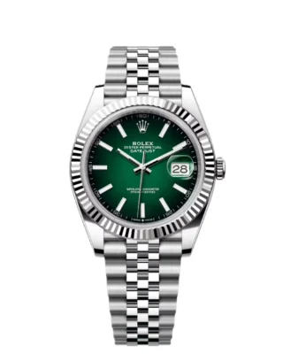 Datejust 41 Green Ombré Dial (2026) Jubilee — Rolesor (Oystersteel and white gold), green ombré dial — front view of the dial